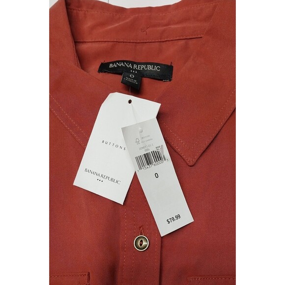 Banana Republic Women Size 0 Dusky Rose Button Front Tie Shirt Dress Lyocell New - Picture 4 of 11